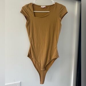 Pink Lily Tan Short Sleeve Bodysuit